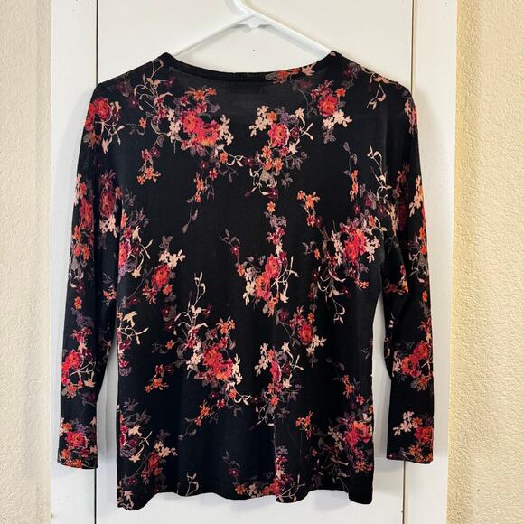 Garnet Hill Floral 100% Merino Wool 3/4 Sleeve Lightweight Cardigan Small - Picture 3 of 6